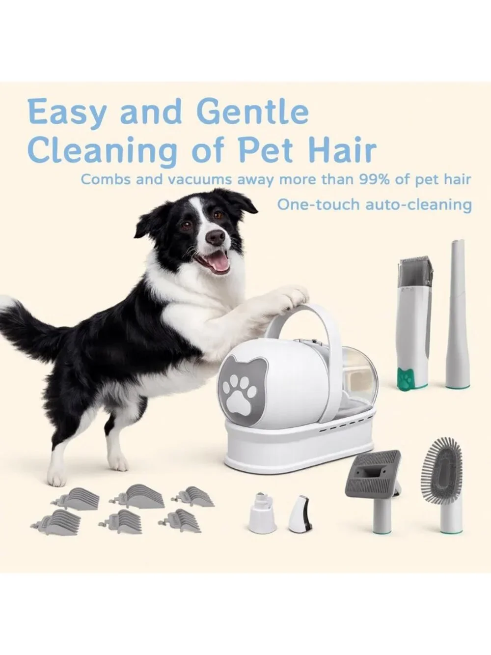 Pet Grooming Vacuum Kit with Clipper & Nail Grinder - 6 Tools for Dogs & Cats